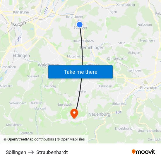 Söllingen to Straubenhardt map