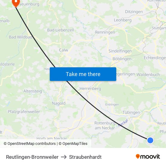 Reutlingen-Bronnweiler to Straubenhardt map