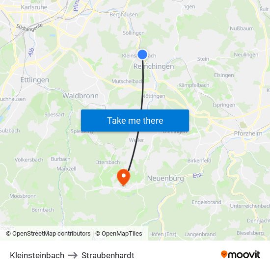 Kleinsteinbach to Straubenhardt map