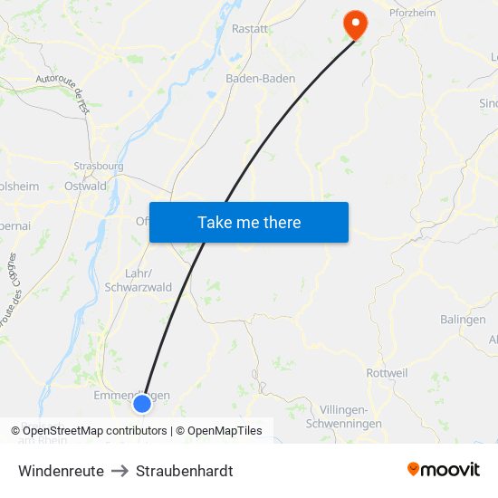 Windenreute to Straubenhardt map