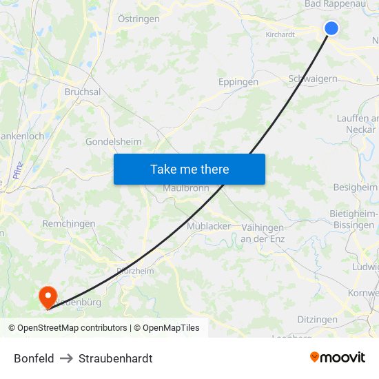 Bonfeld to Straubenhardt map