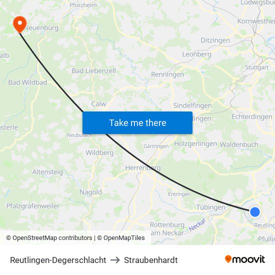 Reutlingen-Degerschlacht to Straubenhardt map