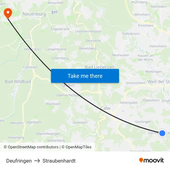 Deufringen to Straubenhardt map