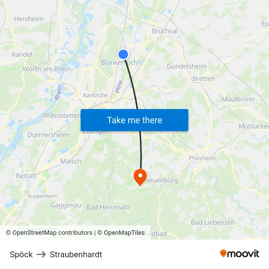 Spöck to Straubenhardt map