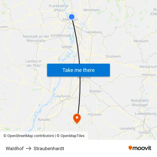 Waldhof to Straubenhardt map