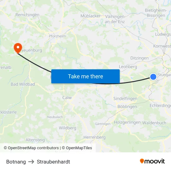 Botnang to Straubenhardt map