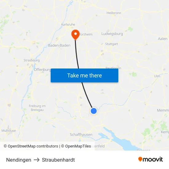 Nendingen to Straubenhardt map