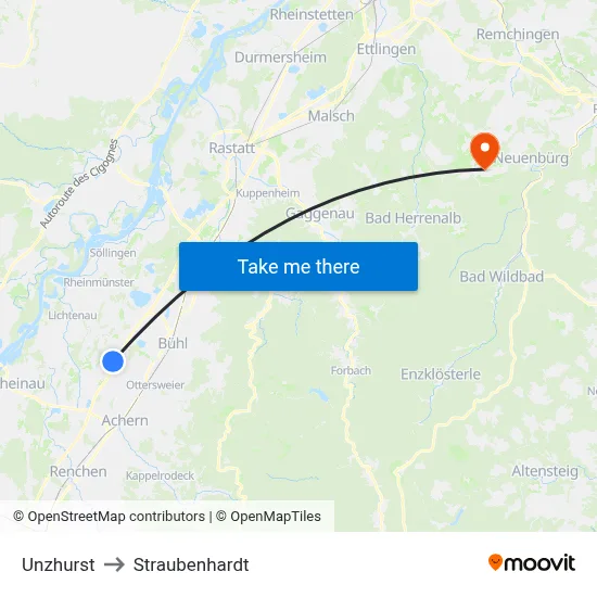 Unzhurst to Straubenhardt map