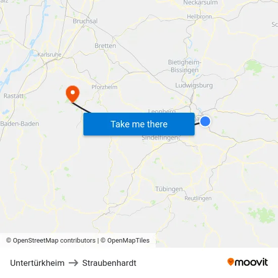 Untertürkheim to Straubenhardt map