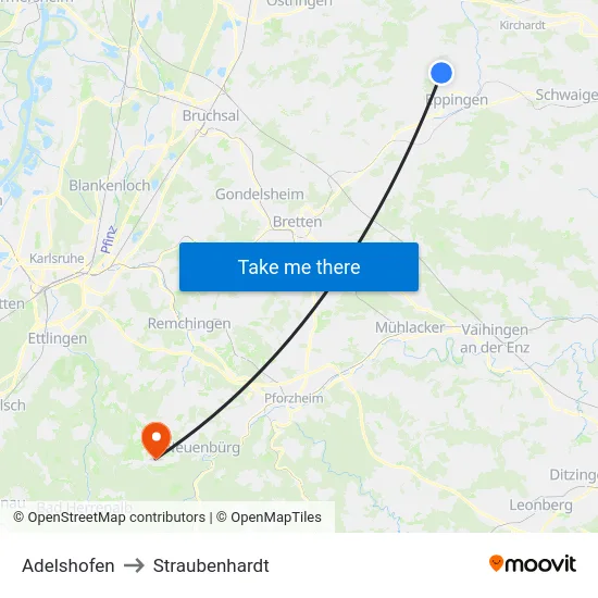 Adelshofen to Straubenhardt map