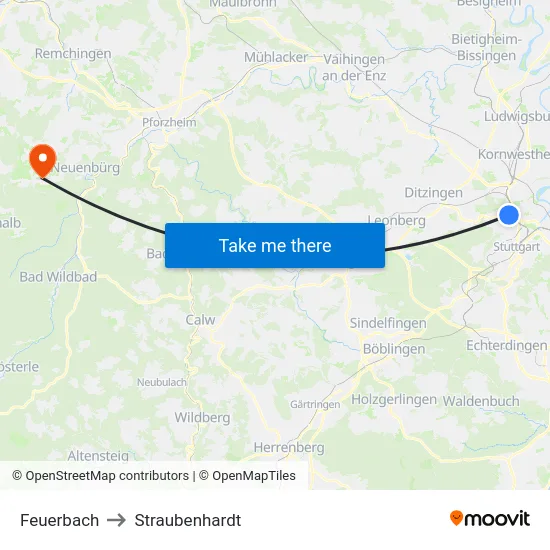 Feuerbach to Straubenhardt map