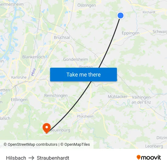 Hilsbach to Straubenhardt map