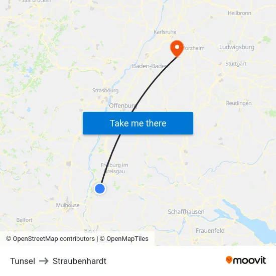 Tunsel to Straubenhardt map