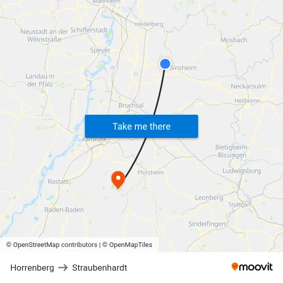 Horrenberg to Straubenhardt map