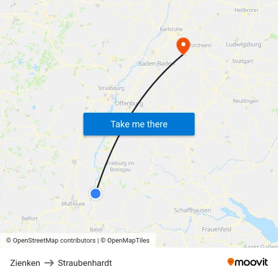 Zienken to Straubenhardt map