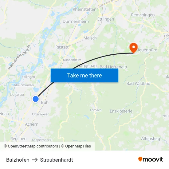 Balzhofen to Straubenhardt map