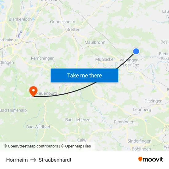 Horrheim to Straubenhardt map
