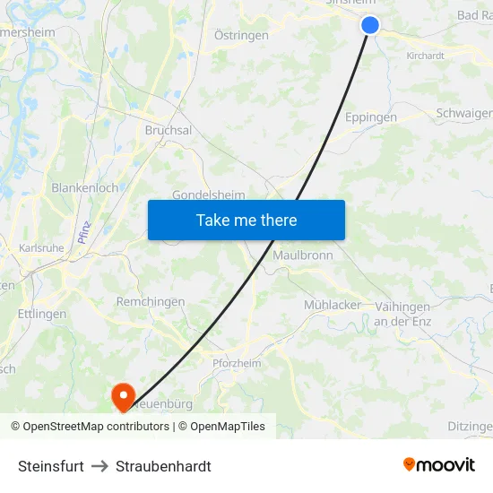 Steinsfurt to Straubenhardt map