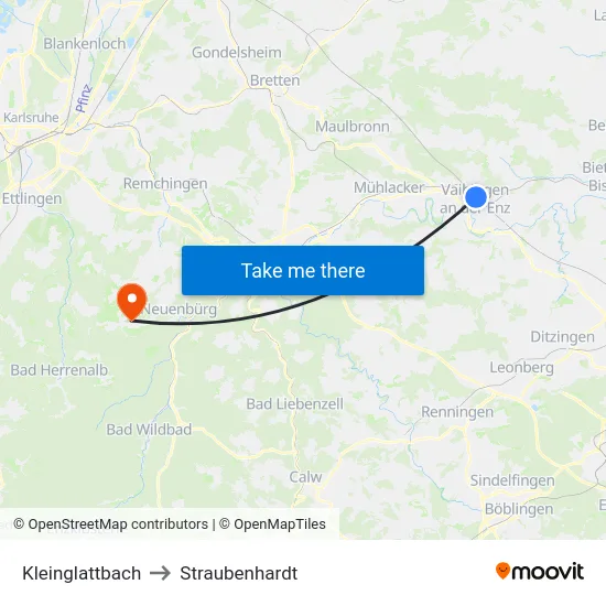 Kleinglattbach to Straubenhardt map