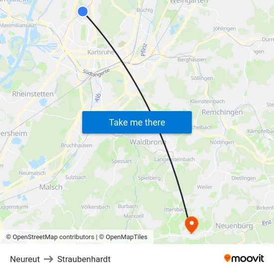 Neureut to Straubenhardt map
