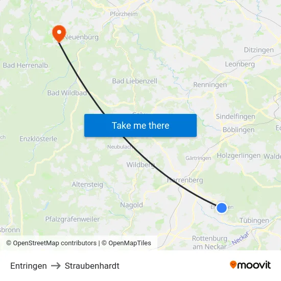 Entringen to Straubenhardt map