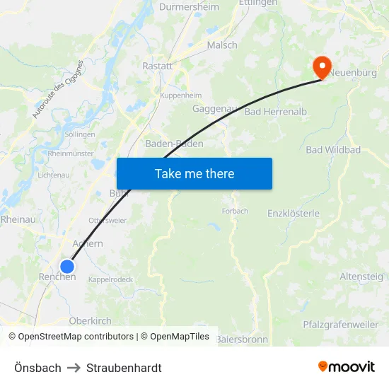 Önsbach to Straubenhardt map