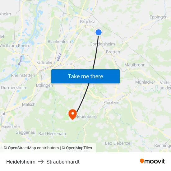 Heidelsheim to Straubenhardt map