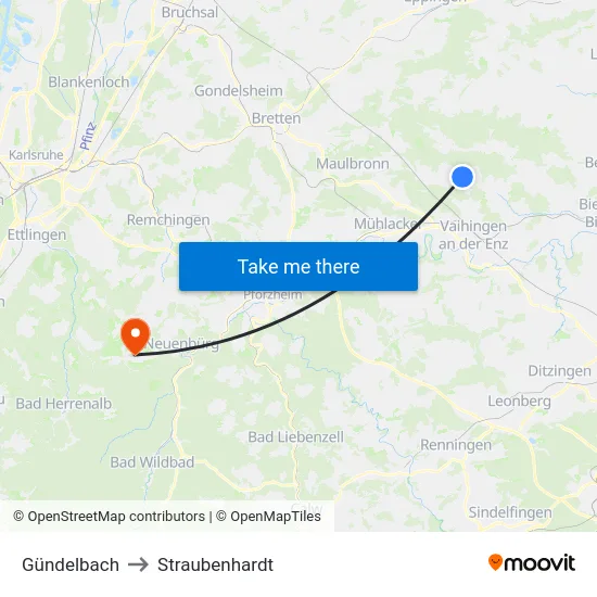 Gündelbach to Straubenhardt map