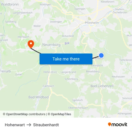 Hohenwart to Straubenhardt map