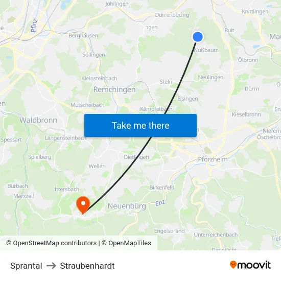 Sprantal to Straubenhardt map