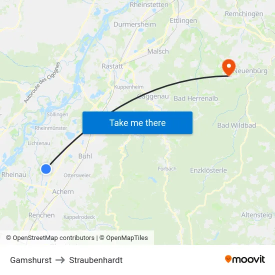 Gamshurst to Straubenhardt map