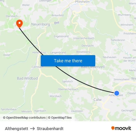 Althengstett to Straubenhardt map