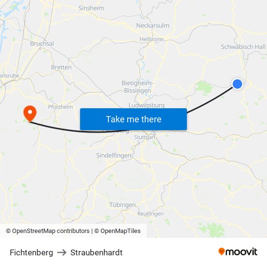 Fichtenberg to Straubenhardt map