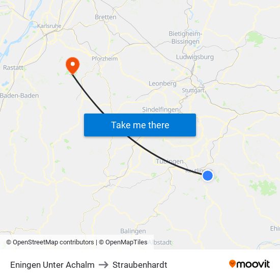 Eningen Unter Achalm to Straubenhardt map