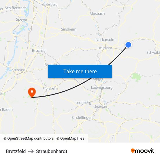 Bretzfeld to Straubenhardt map