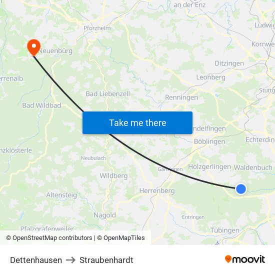 Dettenhausen to Straubenhardt map