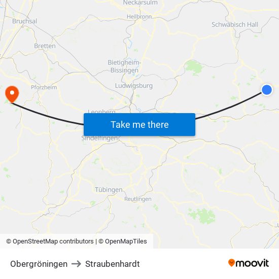 Obergröningen to Straubenhardt map