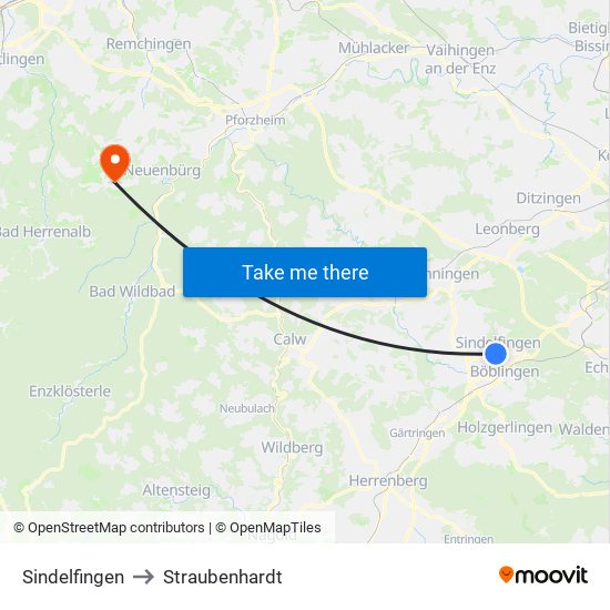 Sindelfingen to Straubenhardt map