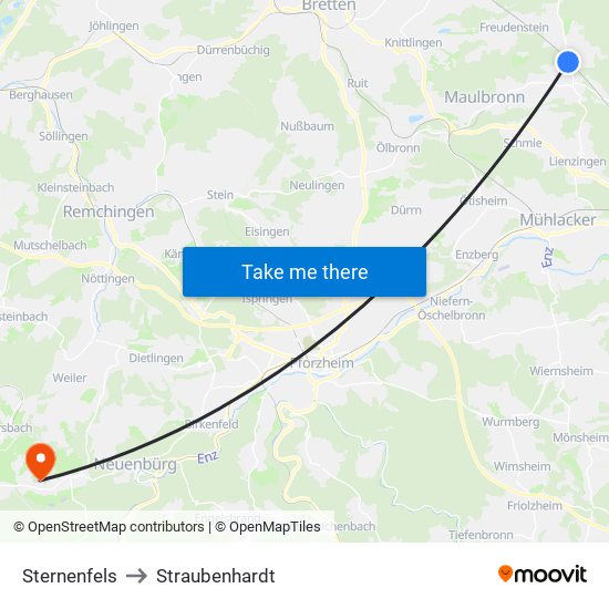 Sternenfels to Straubenhardt map