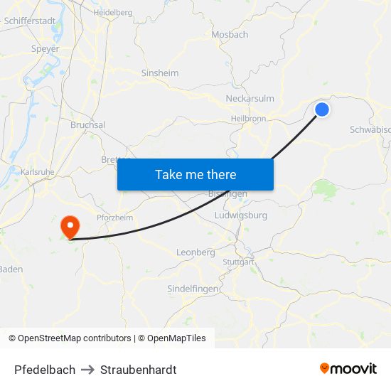 Pfedelbach to Straubenhardt map