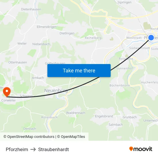 Pforzheim to Straubenhardt map