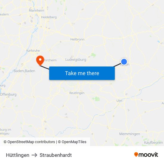 Hüttlingen to Straubenhardt map