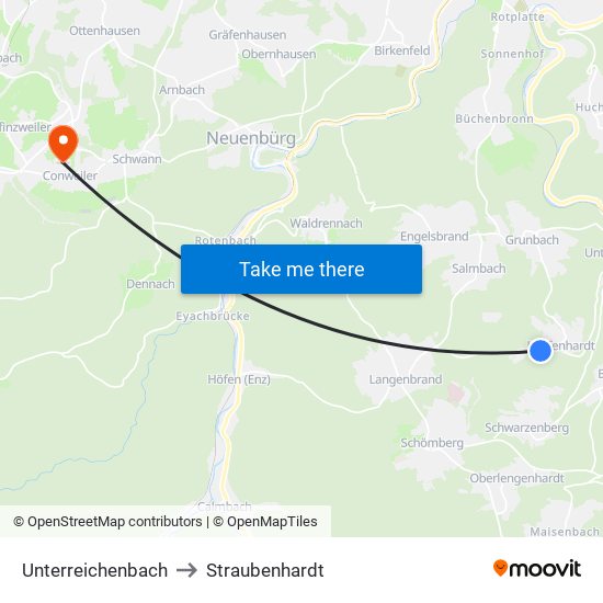 Unterreichenbach to Straubenhardt map