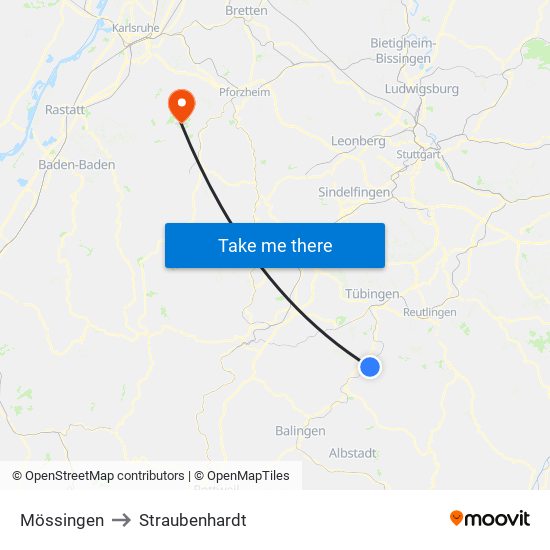 Mössingen to Straubenhardt map