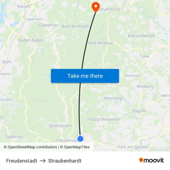 Freudenstadt to Straubenhardt map