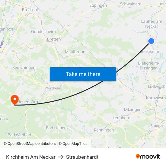 Kirchheim Am Neckar to Straubenhardt map