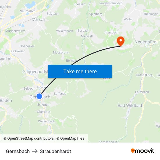 Gernsbach to Straubenhardt map