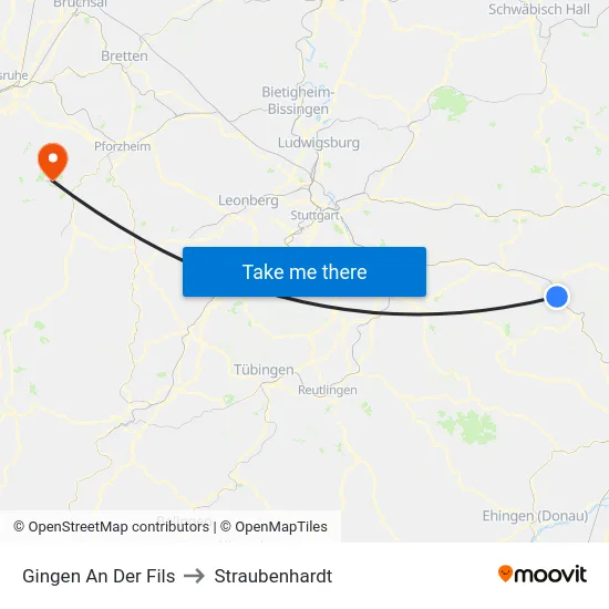 Gingen An Der Fils to Straubenhardt map