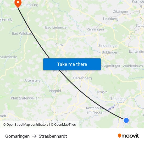 Gomaringen to Straubenhardt map
