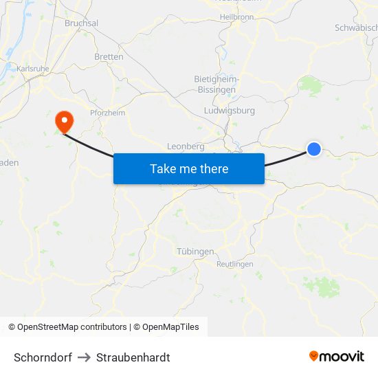 Schorndorf to Straubenhardt map